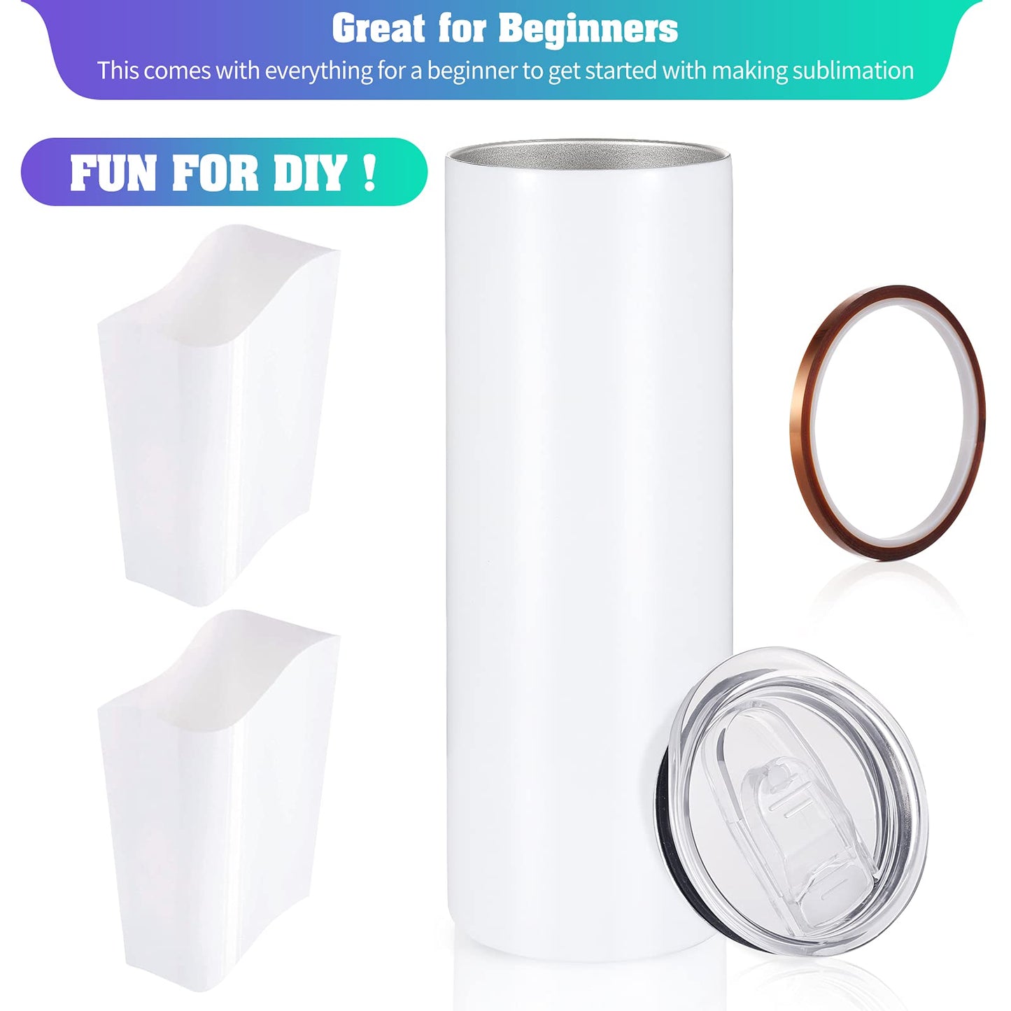 stonechic Sublimation White Straight Skinny Tumbler 20oz for Heat Transfer,Sublimation Blanks, Double Wall Insulated Tumbler with Heat Resistant Tape & Shrink Wrap Sleeve | Vinyl DIY Gifts -  - WoodArtSupply