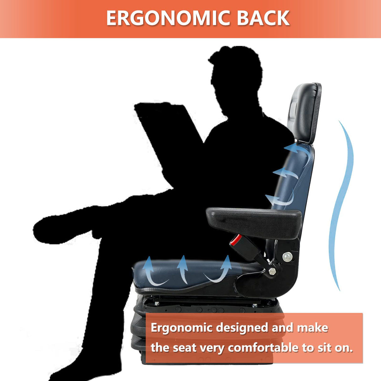 Universal Tractor Suspension Seat with Adjustable Angle Back,Armrest And Safety Belt,for Linde Forklift Tractor,Excavator Skid Loader Backhoe Dozer Telehandler TICSEA