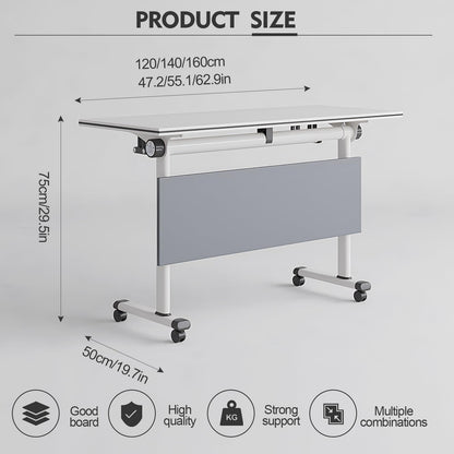 Generic Modern Conference Room Tables, Folding Flip Top Conference Table, White Mobile Training Table, Seminar Boardroom Table, Large Meeting Table for Office,Meeting Room,Classroom 4pcs 140c - WoodArtSupply