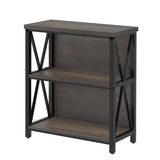FATORRI Rustic Short 2 Shelf Bookshelf, Industrial Low Wood Bookcase, Farmhouse Small Book Case for Small Space (Walnut Brown) FATORRI