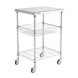 VEVOR Kitchen Utility Cart, 36.6"x20"x24" 3 Tiers Wire Rolling Cart, 470LBS Capacity Steel Service Cart with Brake Wheels, Storage Trolley with 76mm Basket PP Liner 6 Hooks, for Indoor & Outdoor Use VEVOR