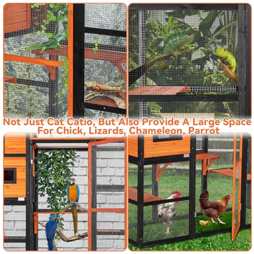 PETSFIT Large Catio Outdoor Cat Enclosure with Waterproof PVC Roof, 4 Larger Platforms and 2 Private Resting Rooms, Orange Large Cat Catio Outdoor, Spacious Shelter for Cats,Kitties & Small Animal Petsfit
