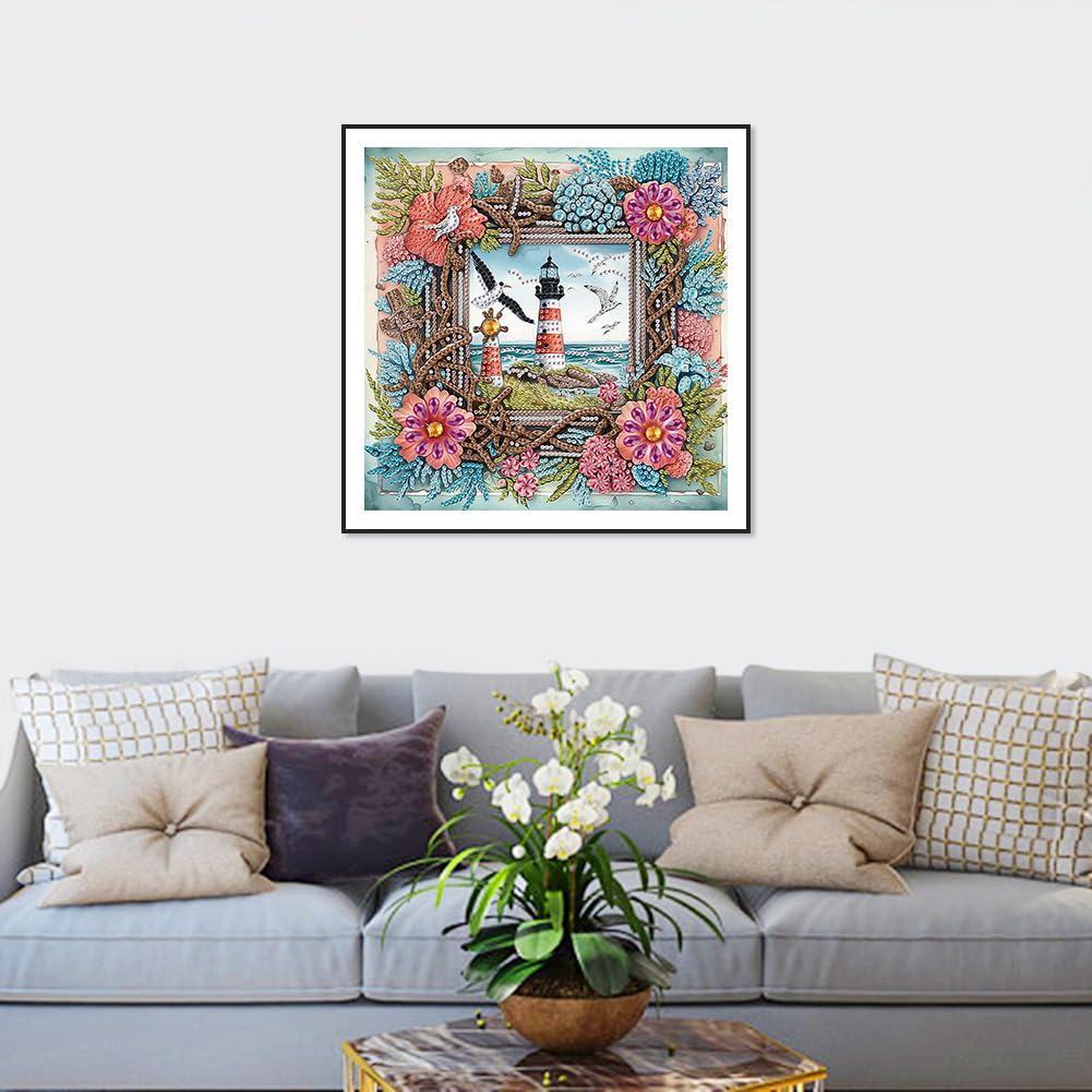 WSLWXSHM 5D Special Shape Diamond Art Kits for Beginners, Diamond Painting Kits for Adults Lighthouse, Crystal Rhinestones Diamond Painting for Home Wall Decoration Gift 12×12inch/30×30cm, Flower WSLWXSHM