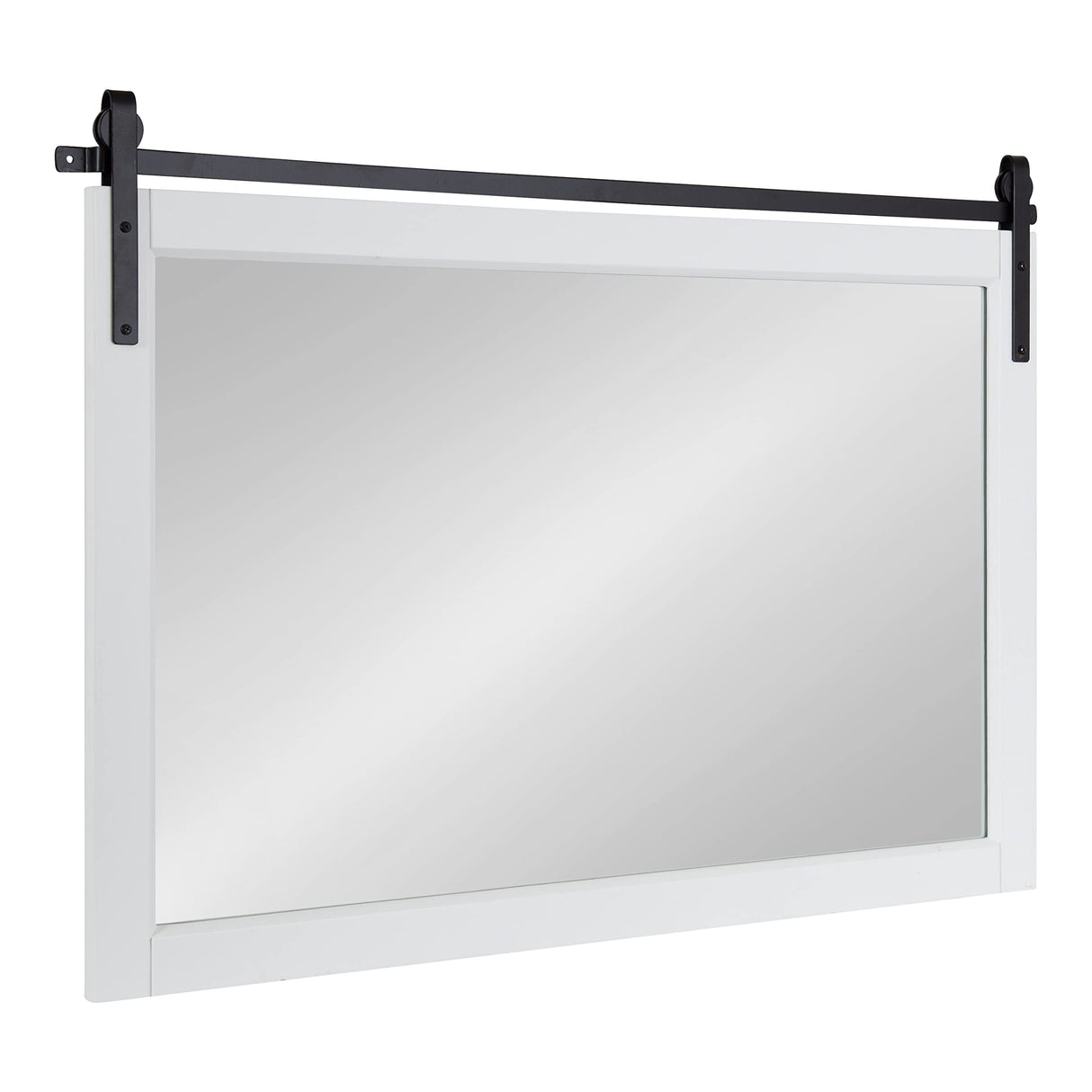 Kate and Laurel Skylan Modern Farmhouse Decorative Wood Framed Wall Mirror, 38 x 27, White and Black, Barn Door-Inspired Transitional Wall Hanging Mirror for Bathroom or Living Room Uses Kate and Laurel