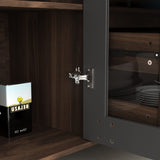 ECACAD Freestanding Kitchen Pantry Storage Cabinet with Glass Doors, Shelves & Drawers, Modern Sideboard Buffet Cabinet, Wood Kitchen Cupboard with Hutch and Hooks, Dark Brown ECACAD