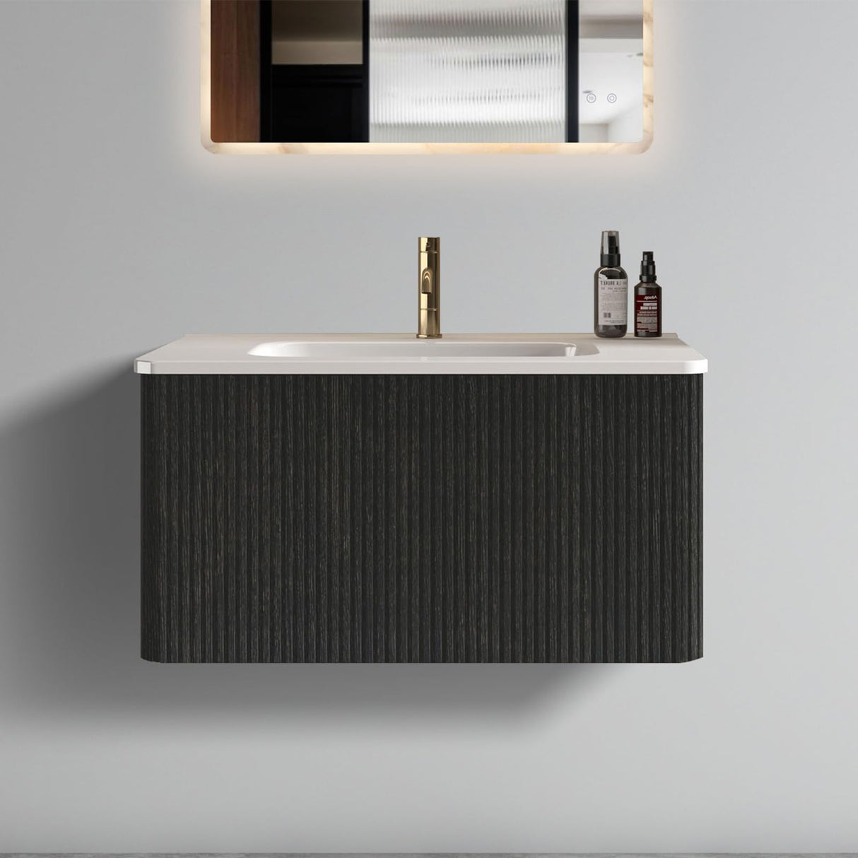 YSJZYBF 30" Bathroom Vanity Sink Combo Single Sink Wall Mounted Bathroom Cabinet with Ceramic Sink Modern Bathroom Sink Cabinet with Soft Close Drawers, Black YSJZYBF