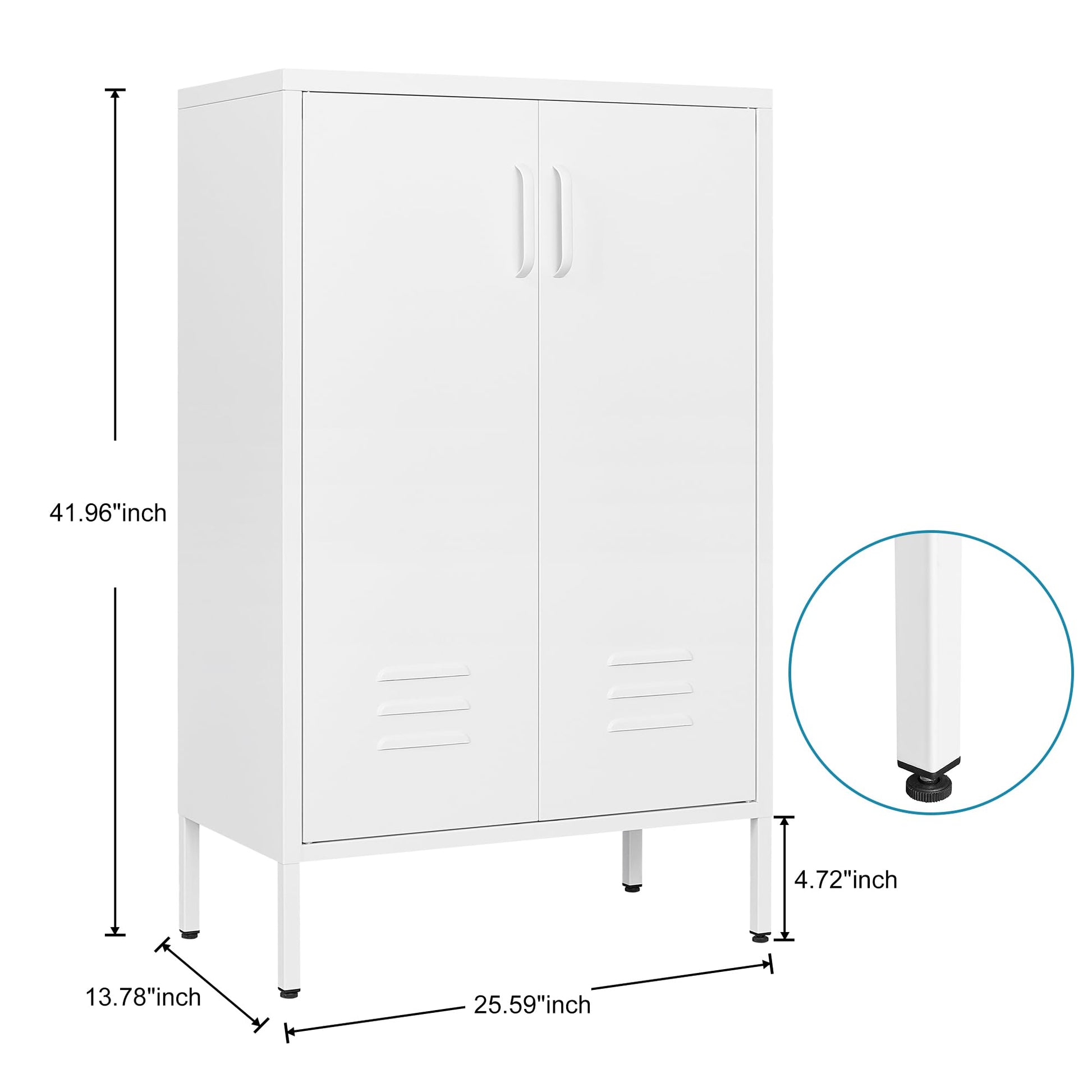 GREATMEET Metal Storage Cabinet Freestanding, Metal Locker Storage Cabinets with 2 Doors, Tall Accent Cabinet with 2 Adjustable Shelves, Metal Cabinet for Kitchen, Office, Livingroom, White - WoodArtSupply