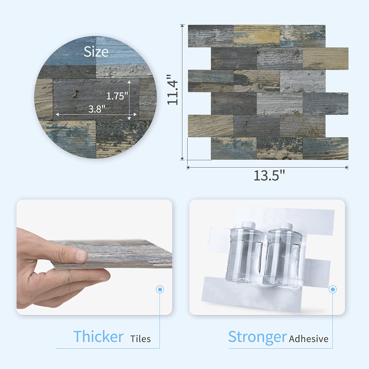 Art3d Peel and Stick Distressed Rustic Wood Panel 5-Pack of 13.5x11.4inches, for Kitchen Backsplash, Bathroom Decoration, Fireplace and Stair Riser Decal, Made of PVC Composite Laminate Art3d