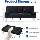 Futon Sofa Bed Convertible Loveseat Sleeper Couch Modern PU Leather Upholstery Folding Recliner Sofá, Small 2 Seaters Futon Sofa&Couch, Accent Couches with Cup Holders for Living Room Osparple