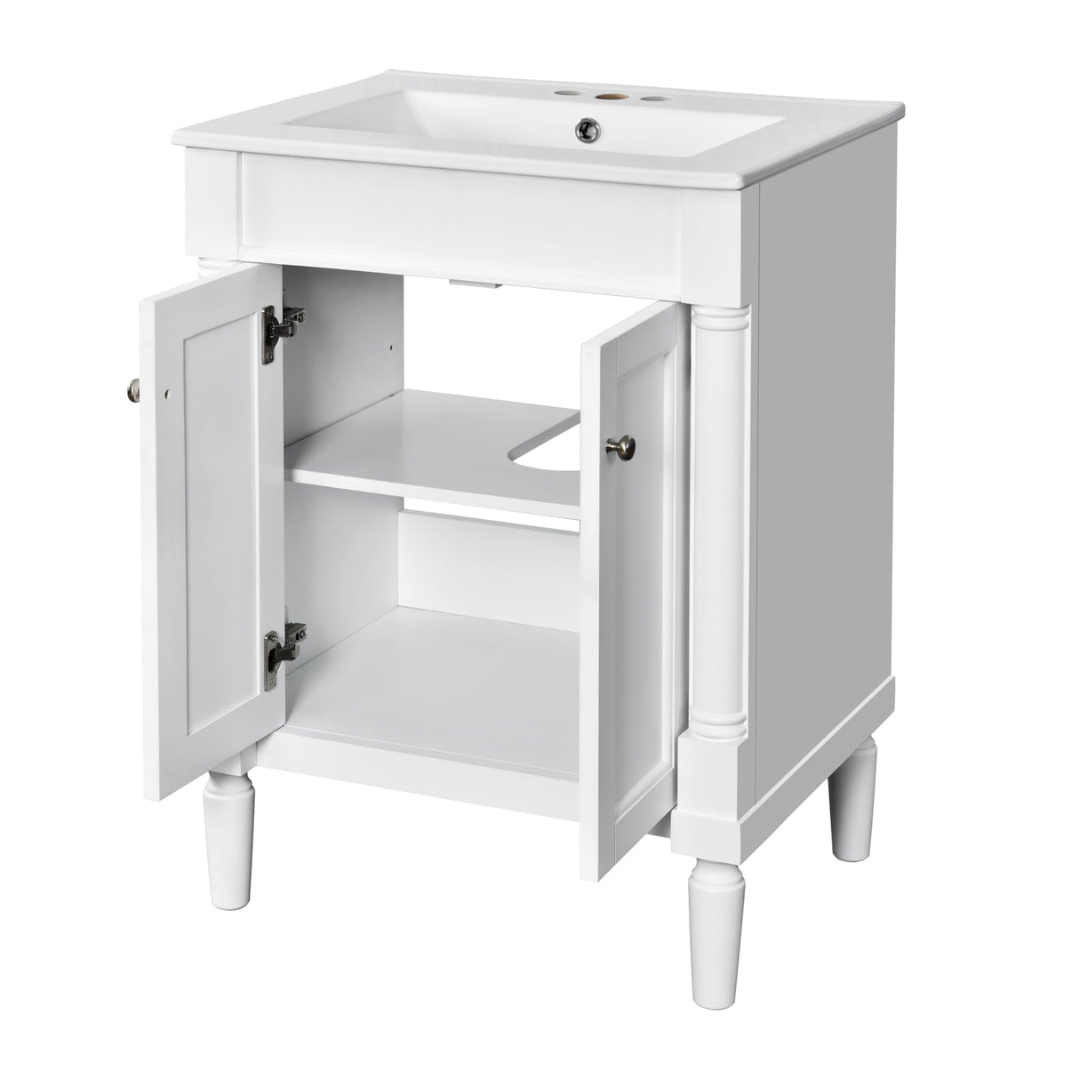 Merax 24” Bathroom Vanity with Sink, Powder Room Small Bathroom Vanity with 2-Door Cabinet, Undermount Sink, Solid Wood Frame Bathroom Storage Cabinet (White) Merax