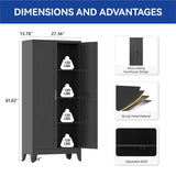 COFaR Black Metal Cabinet, 61 in Tall Metal Storage Cabinet with 3 Adjustable Shelves and Barn Doors, Farmhouse Cupboard Storage for Garage Kitchen Pantry Office, 4-Tier COFaR