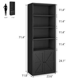 GarveeHome Farmhouse Bookcase with Doors 11.8in Depth Display Storage Shelves 71.4in Tall Industrial Bookshelf Wooden 6 Shelf Bookshelves for Bedroom, Living Room, Home Office (Black) GarveeHome