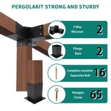 Pergola Brackets 4x4, Pergola Kit Includes 2 Pcs 4-Way 90° Angle Corner Bracket with 2 Pcs Pergola Post Base for 4x4'' (Actual: 3.5x3.5 Inch) Lumber MAHOOMMAKH