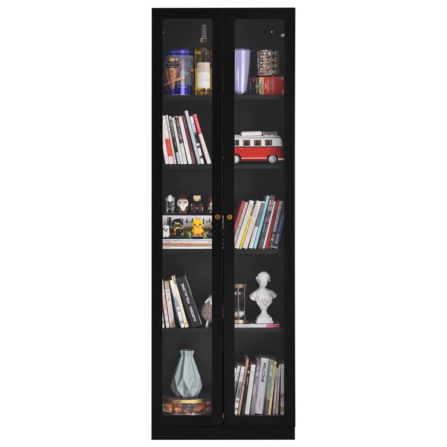 IRONMIX Display Cabinet with Doors, Curio Cabinet with 4 Adjustable Shelves, 71" Tall China Cabinet for Living Room, 5-Tier Display Case Tall Bookcase for Home Office (23.5 W, Black)