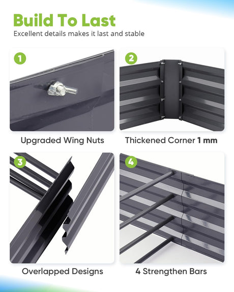 Quictent Galvanized Raised Garden Bed with Crop Cage Plant Protection Net Tent and Shade Cloth Kit Metal Planter Box Bottomless Planting Vegetables Outdoor Backyard Included T Tags Wing Nuts 8x4x1 Ft Quictent