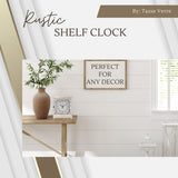 Tasse Verre Rustic Shelf Clock (Quiet) for Living Room Mantel, Table, Or Desk 9" X 7" Farmhouse Decor Distressed White Washed Wood Silent - Office Fireplace. AA Battery Operated Non-Digital, Tan Tasse Verre