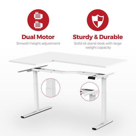 SANODESK 71-Inch Large Dual Motor L-Shaped Electric Height Adjustable Standing Desk - Reversible Panel - White Top/Black Frame - Ideal for Gaming, Home Office or Computer Workstation SANODESK
