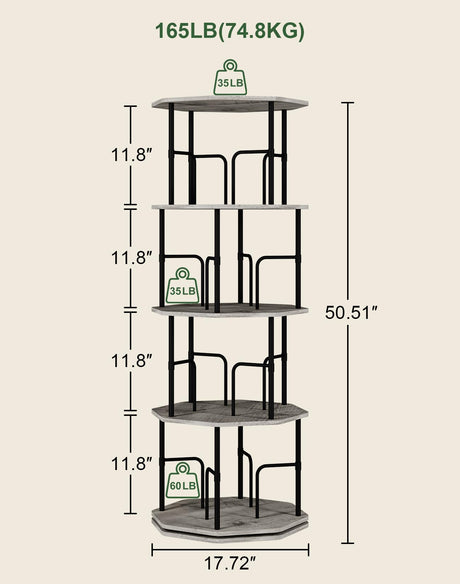 HOVANESTY 4 Tier Rotating Bookshelf, 360 Display Round Spinning Bookshelf Tower for Kids Room, Corner Shelf for Living Room, Office, Bedroom, Black HOVANESTY