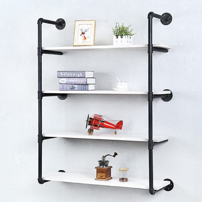 Industrial Pipe Shelving Wall Mounted,36in Rustic Metal Floating Shelves,Steampunk Real Wood Book Shelves,Wall Shelf Unit Bookshelf Hanging Wall Shelves,Farmhouse Kitchen Bar Shelving(4 Tier)