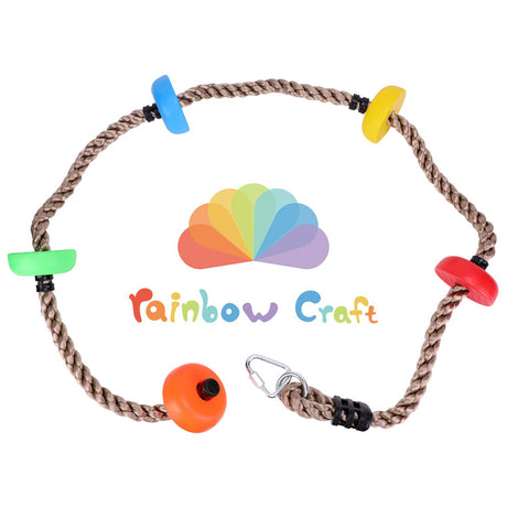 Rainbow Craft Colorful Climbing Rope - 6.5ft with 5 Knotted Foot - Kids Ninja Rope for Ninja Warrior Slackline Obstacle Course Accessories Kids Swing Set Backyard Play Rainbow Craft