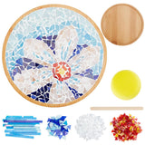 WEBEEDY DIY Mosaic Craft Kit - Flower Mosaic Bamboo Coasters for Adults, Blue Style Glass Tiles, 6.1 WEBEEDY