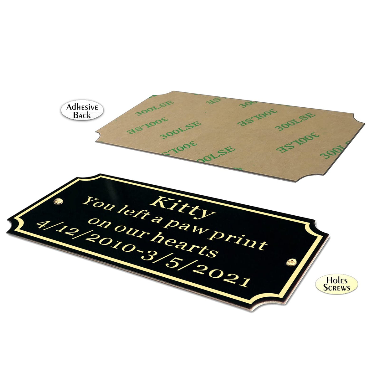 Size: 2" H x 4" W, Custom Elegant Metal Engraved Plate, Personalized Black Solid Brass or Stainless Steel Laser Engraved Name Plates with Adhesive Backing or Screw, Silver or Gold Etched Letters SINYUDUN