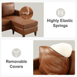 HAOMARKETS Faux Leather L Shaped Couch with Solid Wood Feet, 3-Seater Sofa with Reversible Chaise for Apartment, Sectional Couches for Living Room, Brown HAOMARKETS