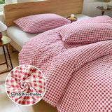 NSNLGSGC Red Gingham Twin Quilt Set, Soft Pre-Washed Microfiber Red Plaid Twin Bedspread, Lightweight Checked Summer Quilt, Grid Bedding Coverlets for All Seasons (Includes 1 Quilt, 1 Pillow Sham) NSNLGSGC
