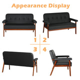 STHOUYN 50”W Black Faux Leather Small Office Couch Loveseat Sofa with Wood Arms, Mid Century Modern Love Seat Sofas Lounge Armchair Living Room Bedroom (Black (loveseat)) STHOUYN