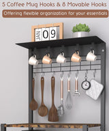 Ansionsol 4 Tier Coffee Bar Station, Corner Bakers Rack with 5 Hooks & Wire Basket, Coffee Maker Stand for Small Space, Kitchen Storage Shelf for Entryway, Living Room, Café, Black, 16.5"x13"x47.8" Ansionsol