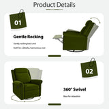 WEALTHOUSE 360° Swivel Recliner Manual Rocking Recliner Home Theater Manual Recliner Chair Nursery Rocker with Adjustable Backrest for Living Room, Light Brown (Green) WEALTHOUSE