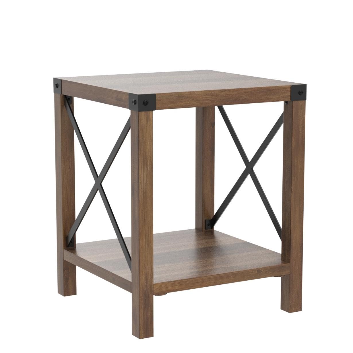 Walker Edison Sedalia Modern Farmhouse Metal-X Side Table Set, 2 Pack, Rustic Oak - WoodArtSupply