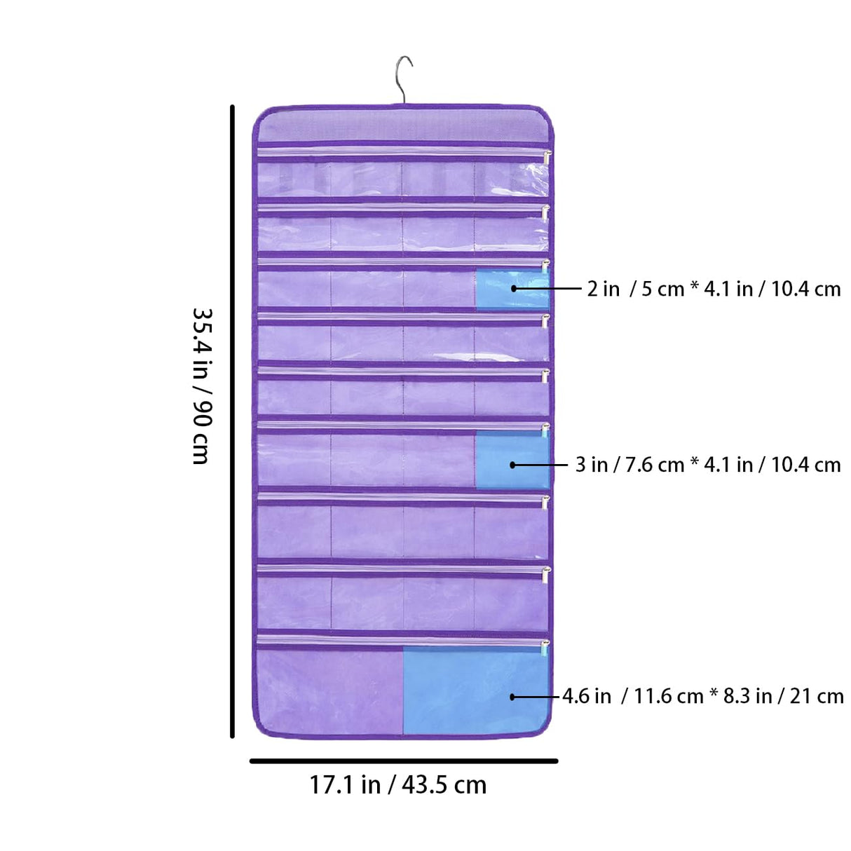 TEMUORG Travel Jewelry Organizer Dual Sided Hanging Earring Holder Bracelet Storage Rolls Rings Display Case with 68 Zippered Pockets (PURPLE) TEMUORG
