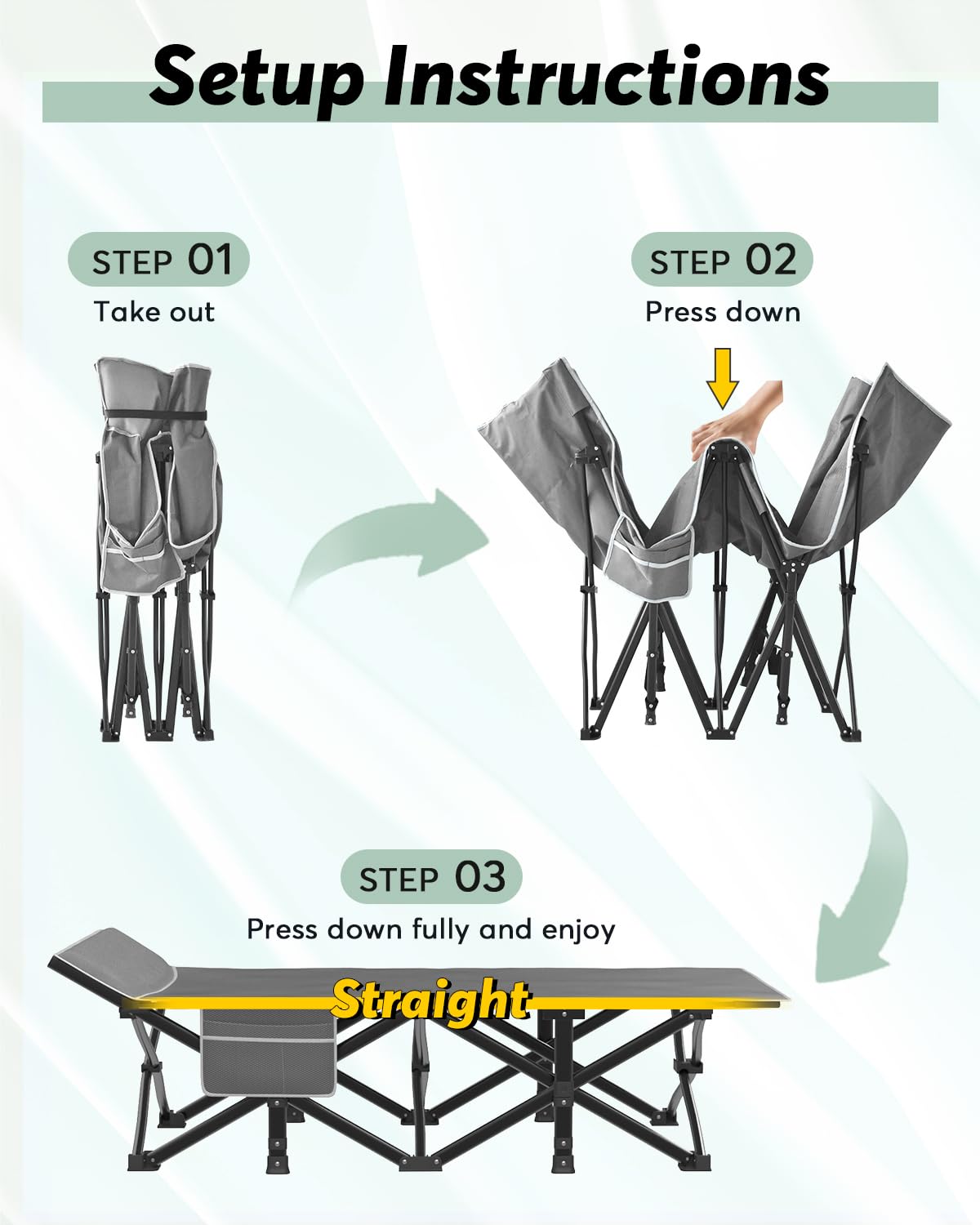 ZENPETIO Camping Cot for Adults, Heavy-Duty Portable Cot Bed with Mattress, Foldable Padded Sleeping Cots for Camping Travel Tent Day Bed Outdoor & Home Guest, Max Load 500 LBS, 75x28x15” ZENPETIO