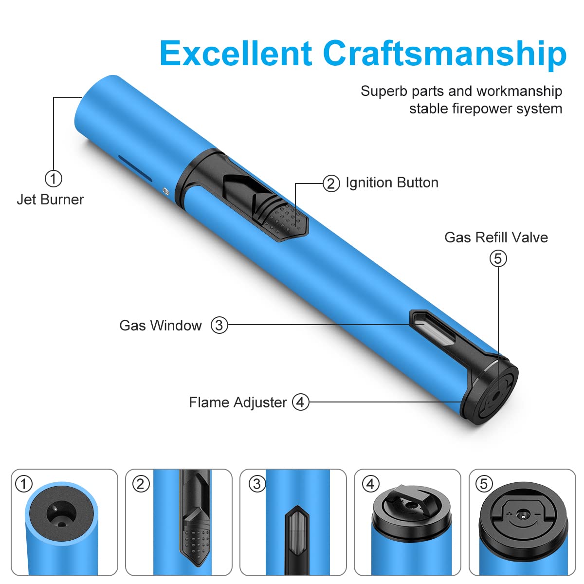 Torch Lighters 2 Pack Windproof Adjustable Jet Flame Butane Lighter, Refillable Gas Torch Lighter for Candles Grill BBQ Fireplaces Camping (Butane Not Included) TOPKAY