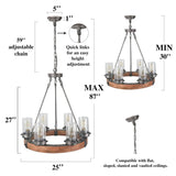 LNC Farmhouse Chandelier, Wood Round Wagon Wheel 6-Light Fixture with Seeded Glass Shades for Dining & Living Room, Bedroom, Kitchen and Foyer LNC