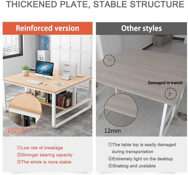 jianghinice Double Desk for Two People, 47 Inch Two Person Desk - Double Computer Desk with Partition and Storage Shelves, Long Office Writing Table Computer Workstation for Home Office (White) jianghinice