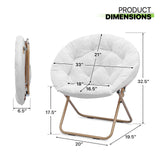 Magshion Saucer Chair for Adults, Oversized Folding Cozy Moon Chair with Gold Metal Frame, Furry Faux Fur Comfy Lazy Seat for Bedroom, Living Room, Dorm Room, Apartment (White) Magshion