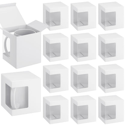 Harloon 24 Pcs Mug Boxes for Gifts Coffee Mug Gift Box for Blanks Sublimation Mugs Packaging 11oz, 12oz, 15oz Transparent Ceramic Coffee Cups Gift Box (White)