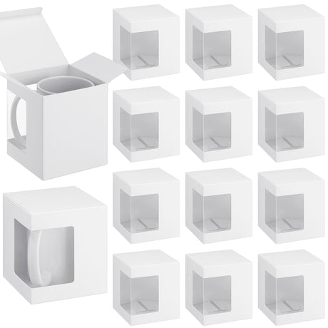 Harloon 24 Pcs Mug Boxes for Gifts Coffee Mug Gift Box for Blanks Sublimation Mugs Packaging 11oz, 12oz, 15oz Transparent Ceramic Coffee Cups Gift Box (White) Harloon