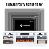 oneinmil Fireplace TV Stand with 36” Electric Fireplace, 70” 2 Tier TV Console Stand for TVs Up to 80", LED Light Entertainment Center, Fireplace for The Living Room TV Stand, White oneinmil