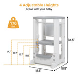 Toddler Tower Toddler Step Stool with Whiteboard & 4 Adjustable Heights, Toddler Kitchen Stool Helper with Safety Rail, Baby Standing Tower Montessori Learning Step Stools for Kids Boys Girls Children RONIPIC