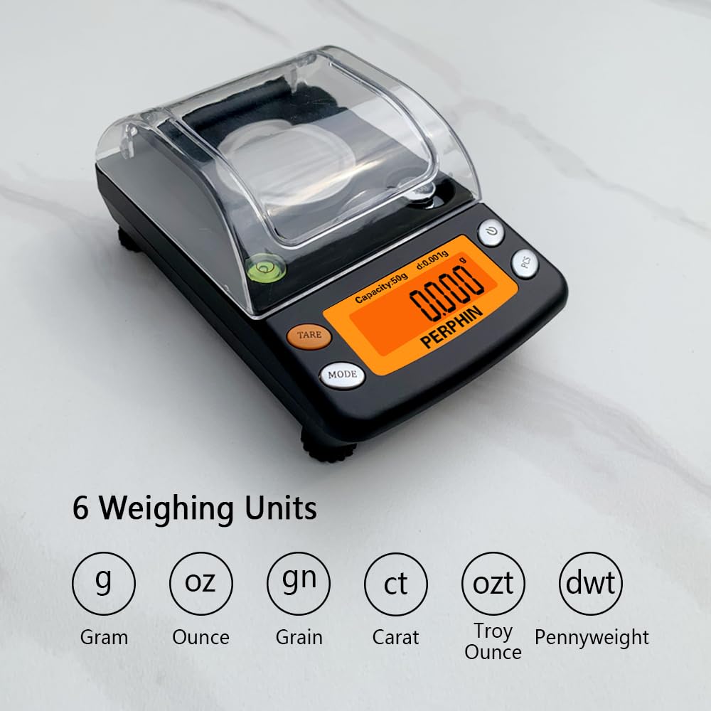 TOPWEIGH Milligram Scale, Dual Powered, Large Display, mg Scale, Adjustable Feet, 50g x 0.001g -Black, Digital Powder Scale, Level Bubble, Accurate and Sensitive TOPWEIGH