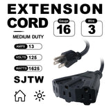 EP 50 Ft Outdoor Extension Cord with 3 Electrical Power Outlets - 16/3 SJTW Black Cable with 3 Prong Grounded Plug for Safety Great for Christmas Lights, Garden and Major Appliances EP
