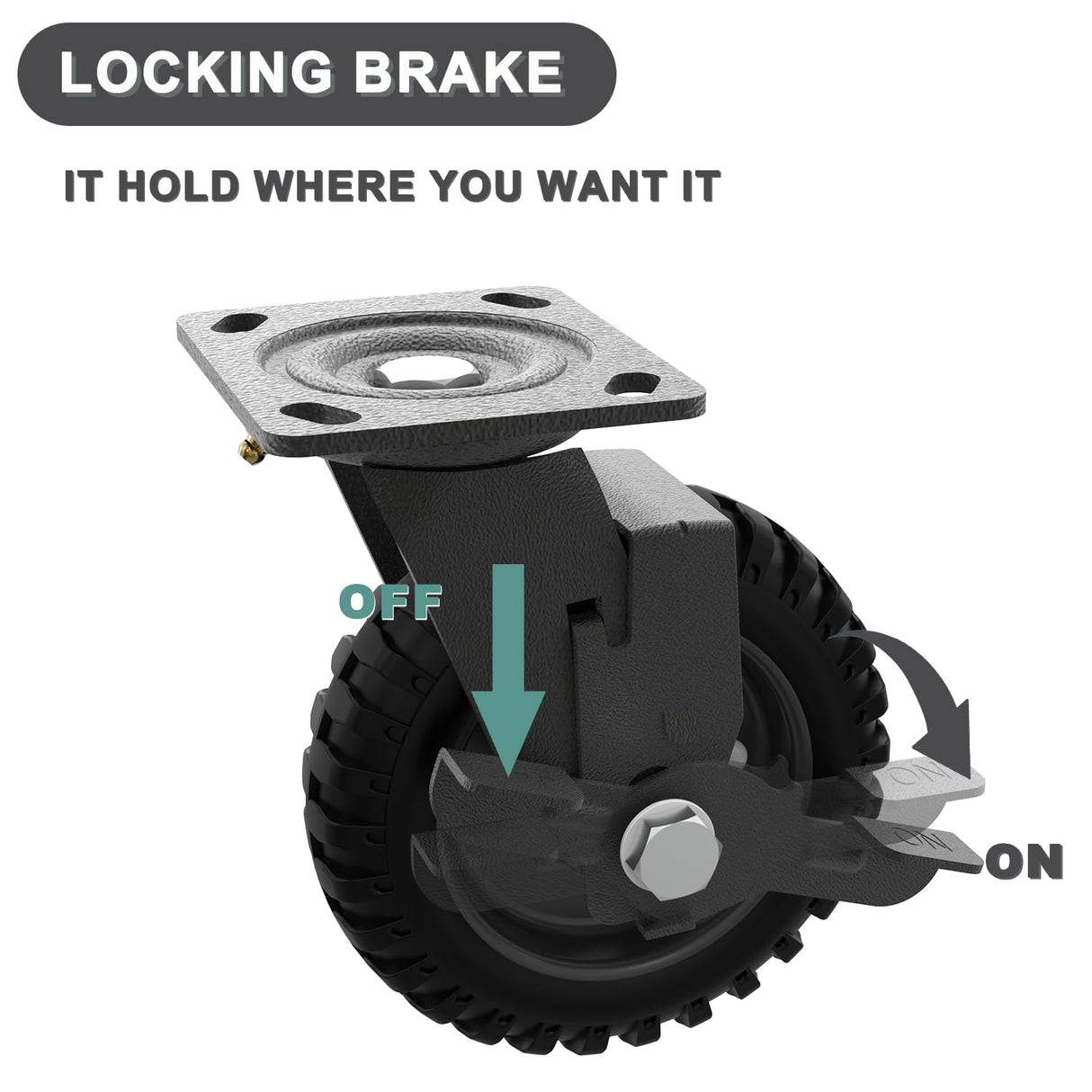 Heavy Duty Caster Wheel 6 Inch,Plate Caster Swivel 2 Pack 500lb Capacity,Solid Rubber,Cast Iron,Brake Casters for Flat Carts,Workbench,Dolly,Trolley Vandersum