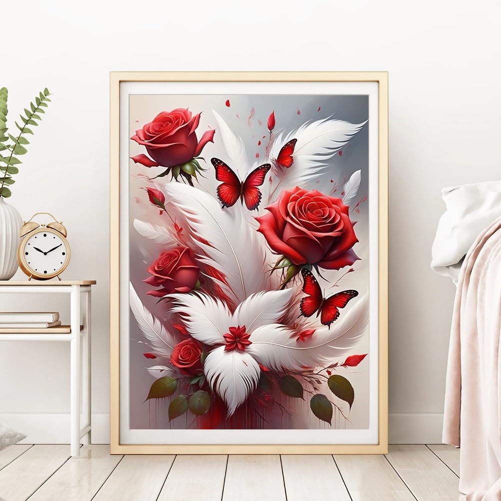 DPDAKIT Rose Diamond Art Kits for Adults, Diamond Painting Kits for Beginner, 5D DIY Round Full Gem Art Crafts for Home Wall Decor Gift, 12x16inch DPDAKIT