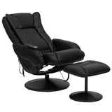 Flash Furniture Poppy Massaging Multi-Position Plush Recliner with Side Pocket and Ottoman in Black LeatherSoft Flash Furniture