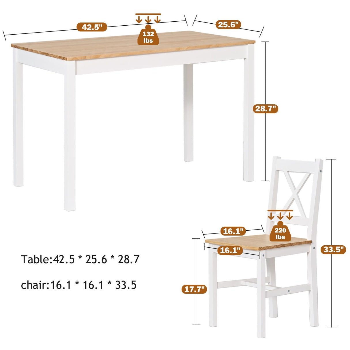 SogesHome 5-Pieces Dining Table Set, Kitchen Table and 4 Chairs for Home, Kitchen Dining Room Table Set for Home, Restaurant, Oak&White SogesHome