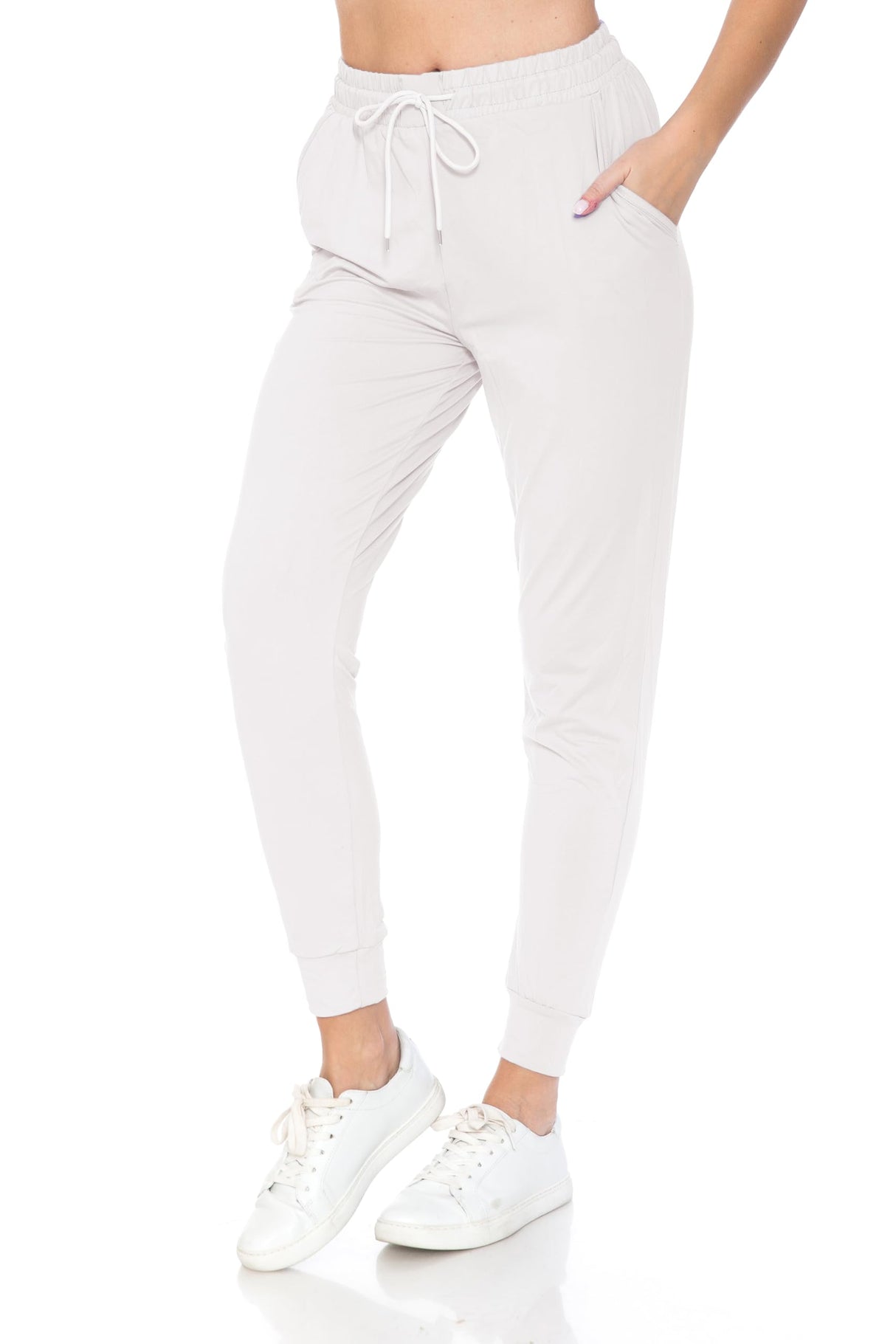 Leggings Depot Womens Relaxed fit Jogger Pants - Track Cuff Sweatpants with Pockets, White, 1X Leggings Depot