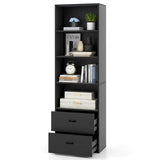 IFANNY 74" Tall Bookcase, Freestanding Bookshelf w/ 4 Open Shelves & 2 Drawers, Modern Display Shelf with Anti-Toppling Device, Wooden Book Shelf for Bedroom, Study, Living Room, Office (Black, 74''H) IFANNY